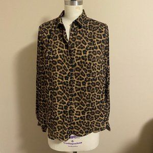 H&M Long-sleeved Blouse Brown/leopard print